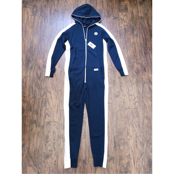 Onepiece • Racer Jumpsuit onesie navy white knit zip front loungewear unisex - Picture 3 of 16